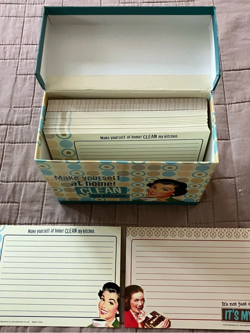 Retro Recipe Card Box Set in Cream and Teal